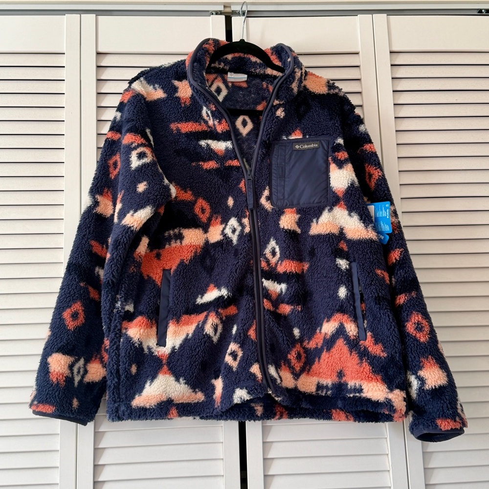 Columbia Sportswear Women’s West Bent Print‎ Fleece Jacket II Navy/Pink Size XL